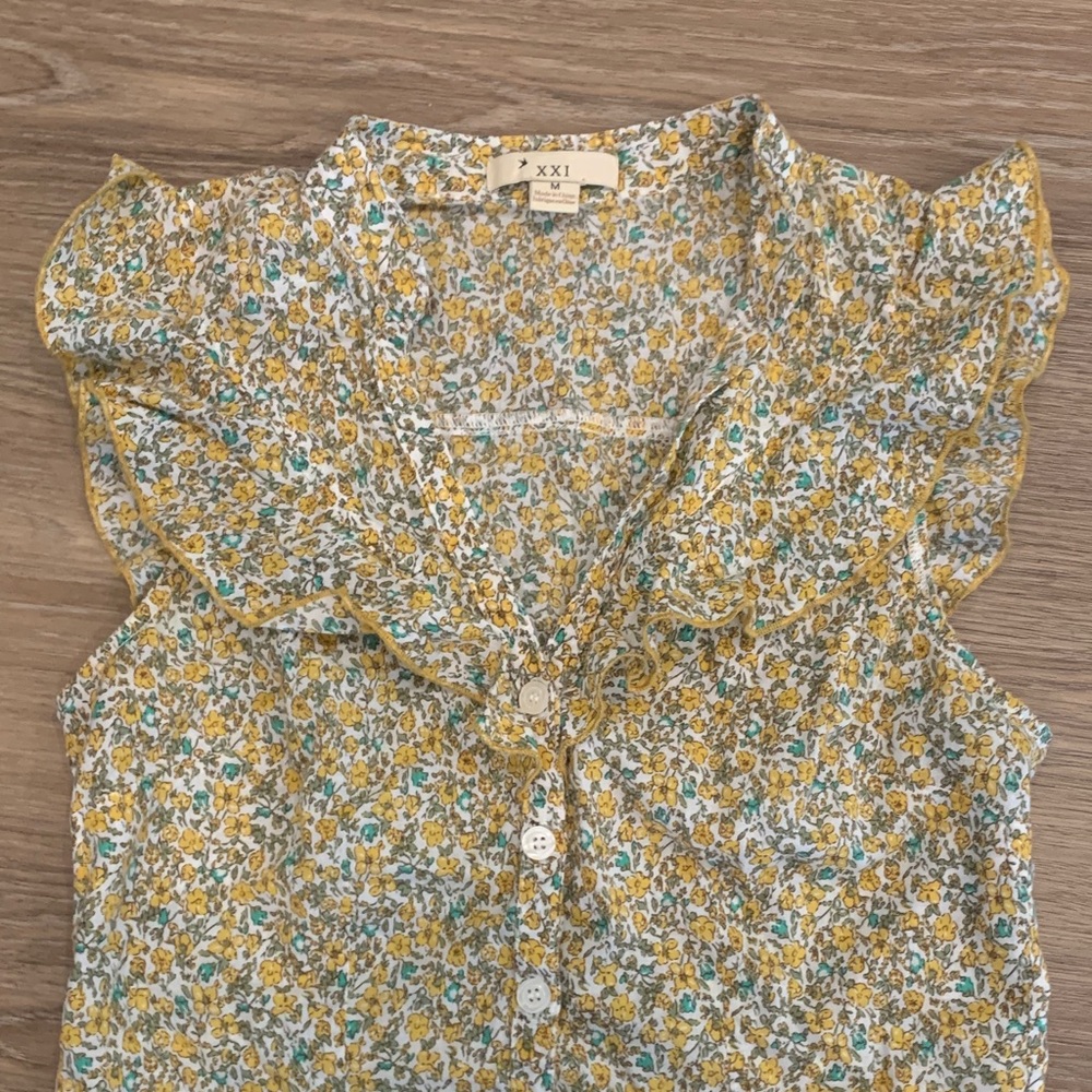 Forever 21 Yellow and Green Floral Blouse